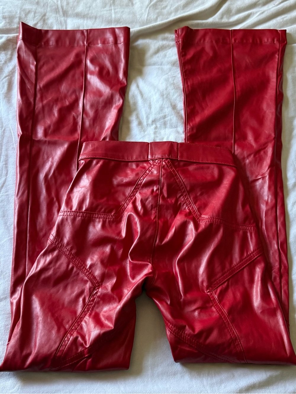 REVICE Red Faux Leather High-Rise Pants with Heart Waist Tag - Picture 4 of 5